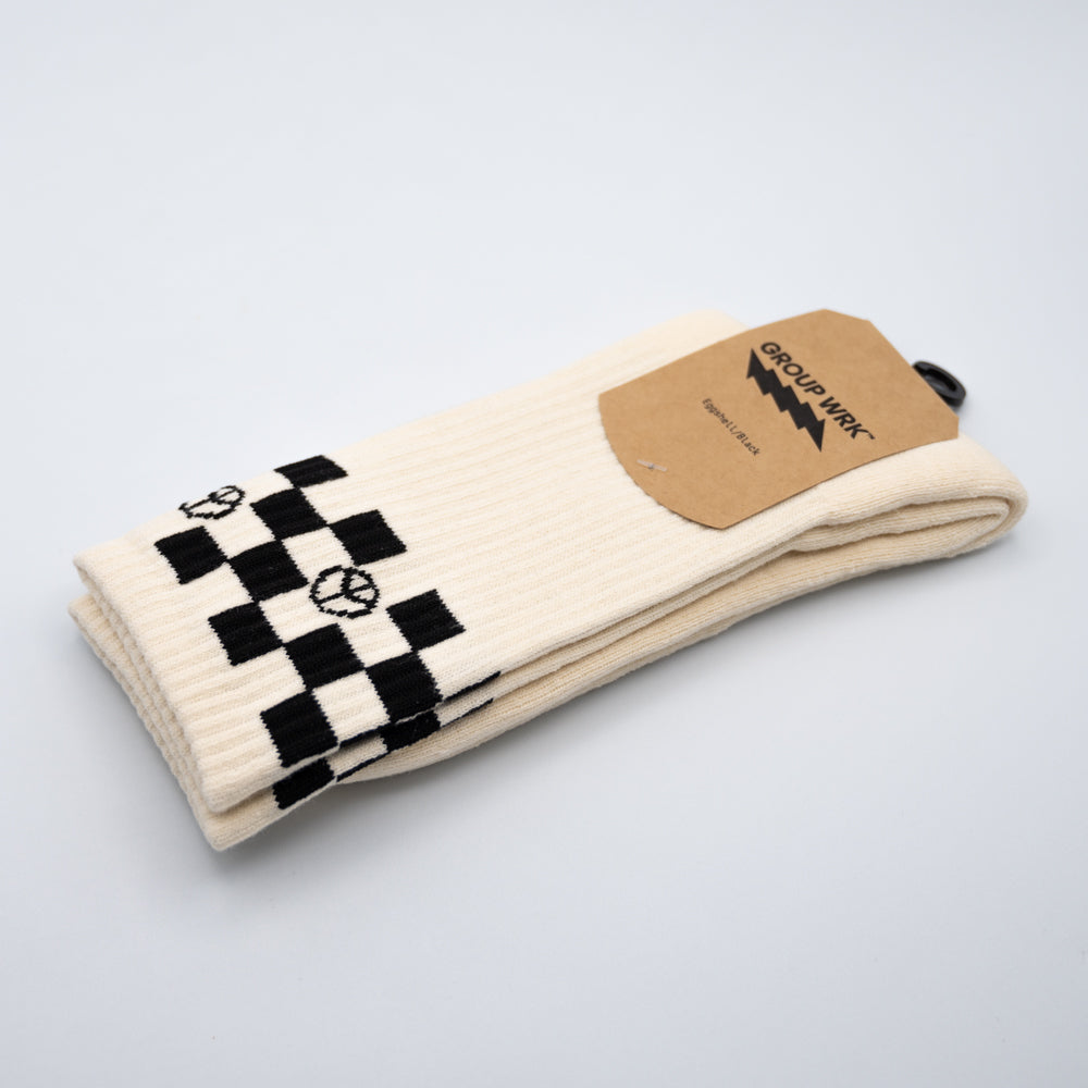 Checkered Peace Crew Sock - Eggshell