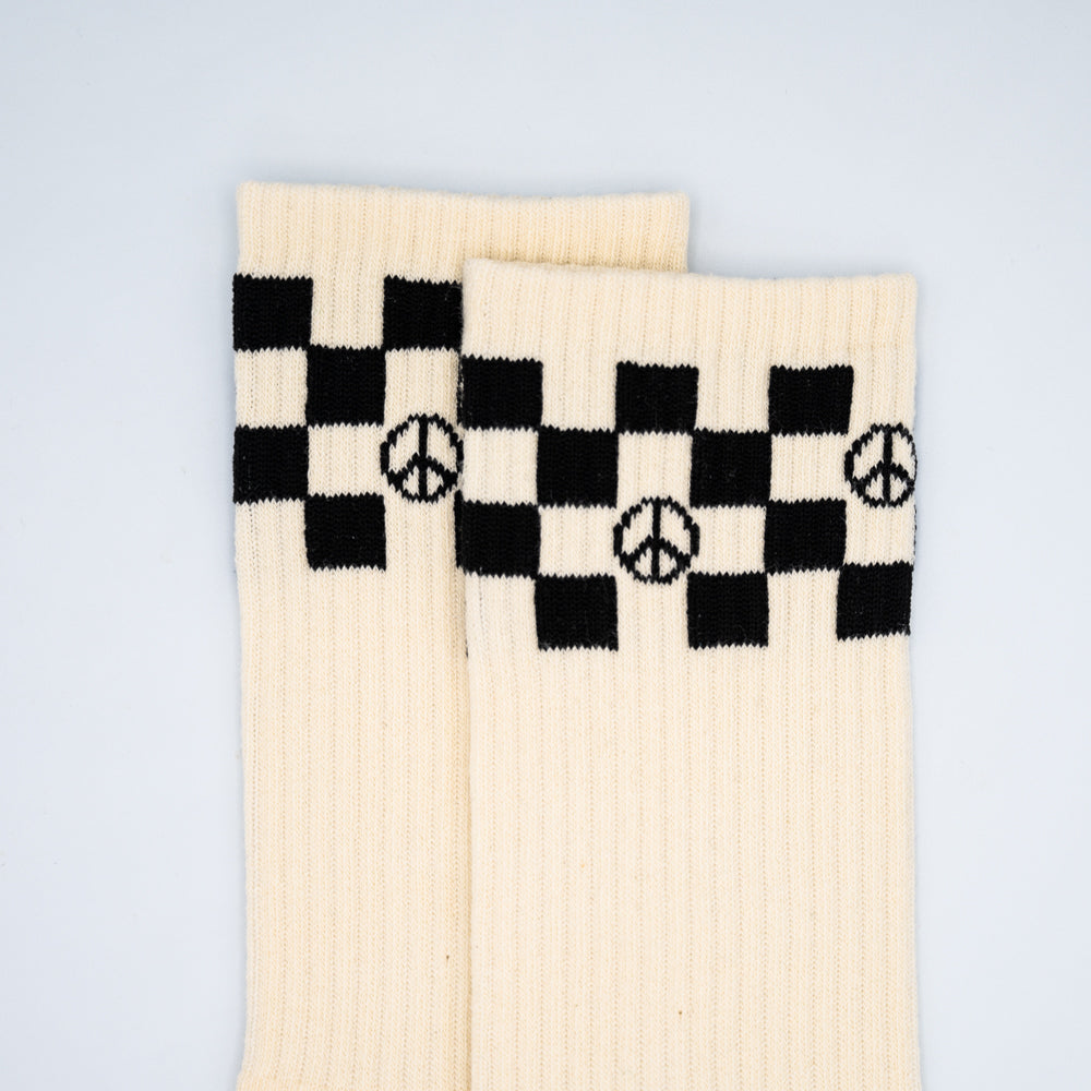 Checkered Peace Crew Sock - Eggshell