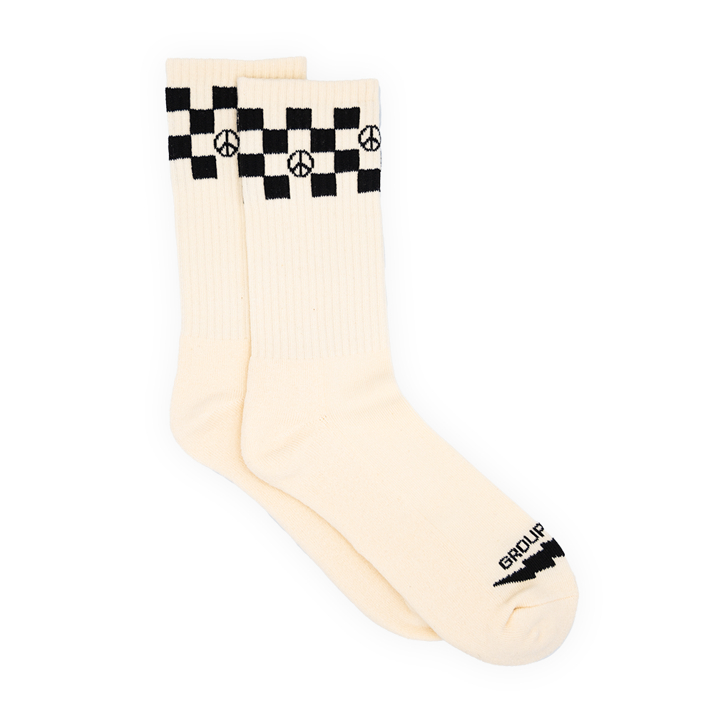 Checkered Peace Crew Sock - Eggshell