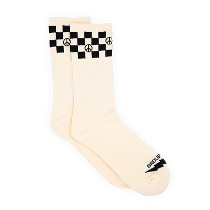 Checkered Peace Crew Sock - Eggshell