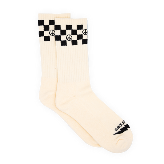 Checkered Peace Crew Sock - Eggshell